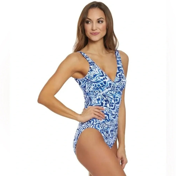 Lauren Ralph Lauren Bias Tribal Ikat Slimming Twisted One Piece - Picture 1 of 13